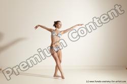 Swimsuit Gymnastic poses Woman White Moving poses Slim long brown Dynamic poses Academic